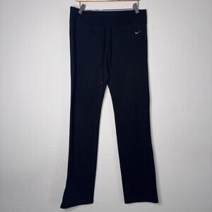 Nike Swoosh Womens Dri-Fit Black Size Large Straight Leg Yoga Pants Lounge Gym